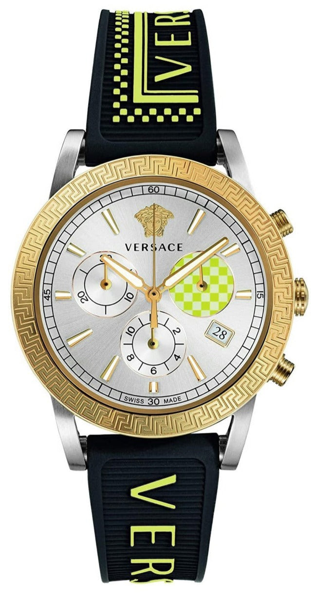 Versace Sports Tech Chronograph Silver Dial Black Rubber Strap Women Watch - VELT00519