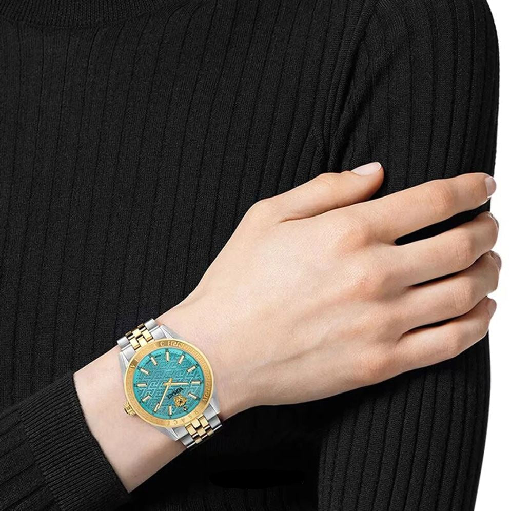 Versace Timeless V Code Blue Round Dial Quartz Analog Women Watch - VE8I00524