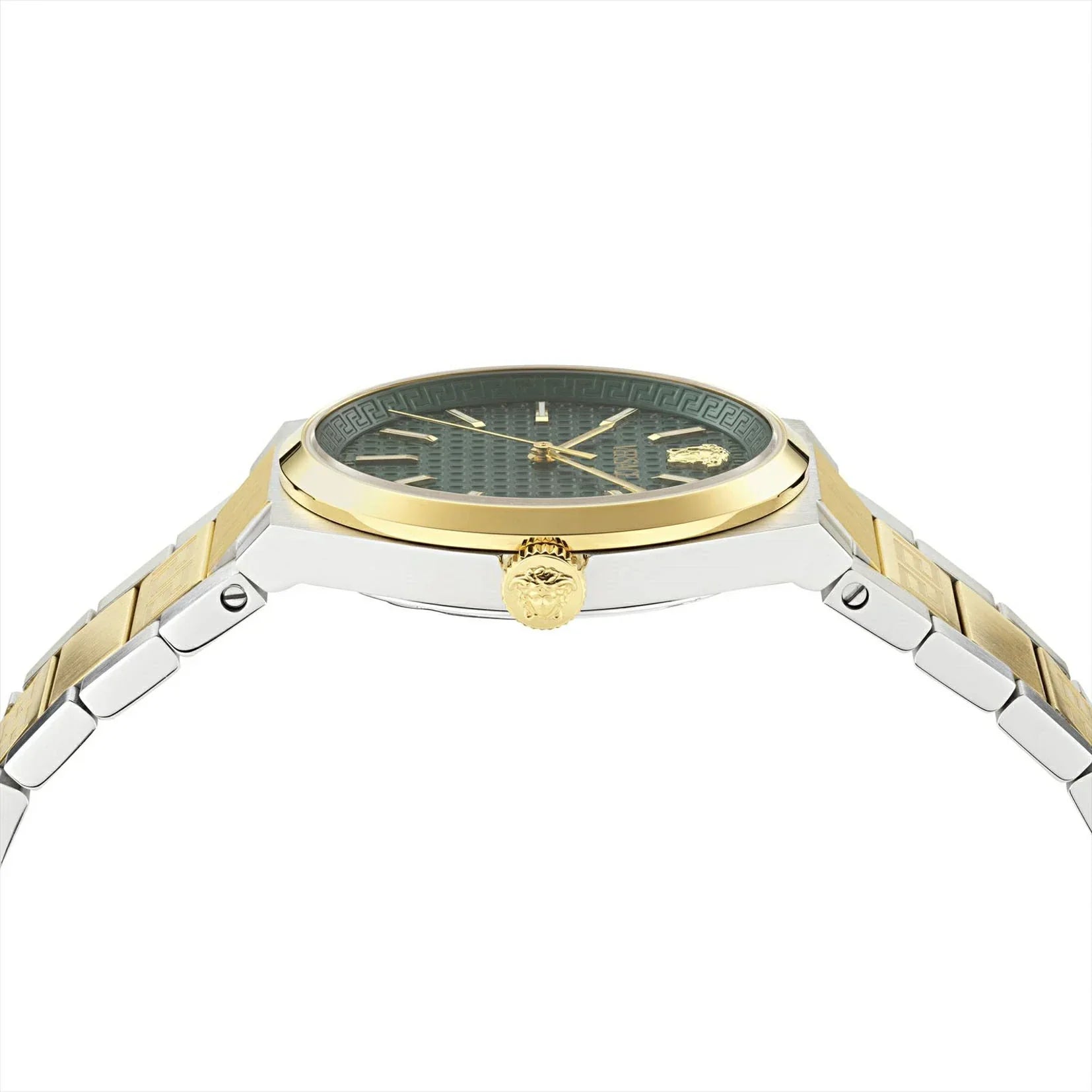 Versace V-Auria watch side angle view showing case and strap design