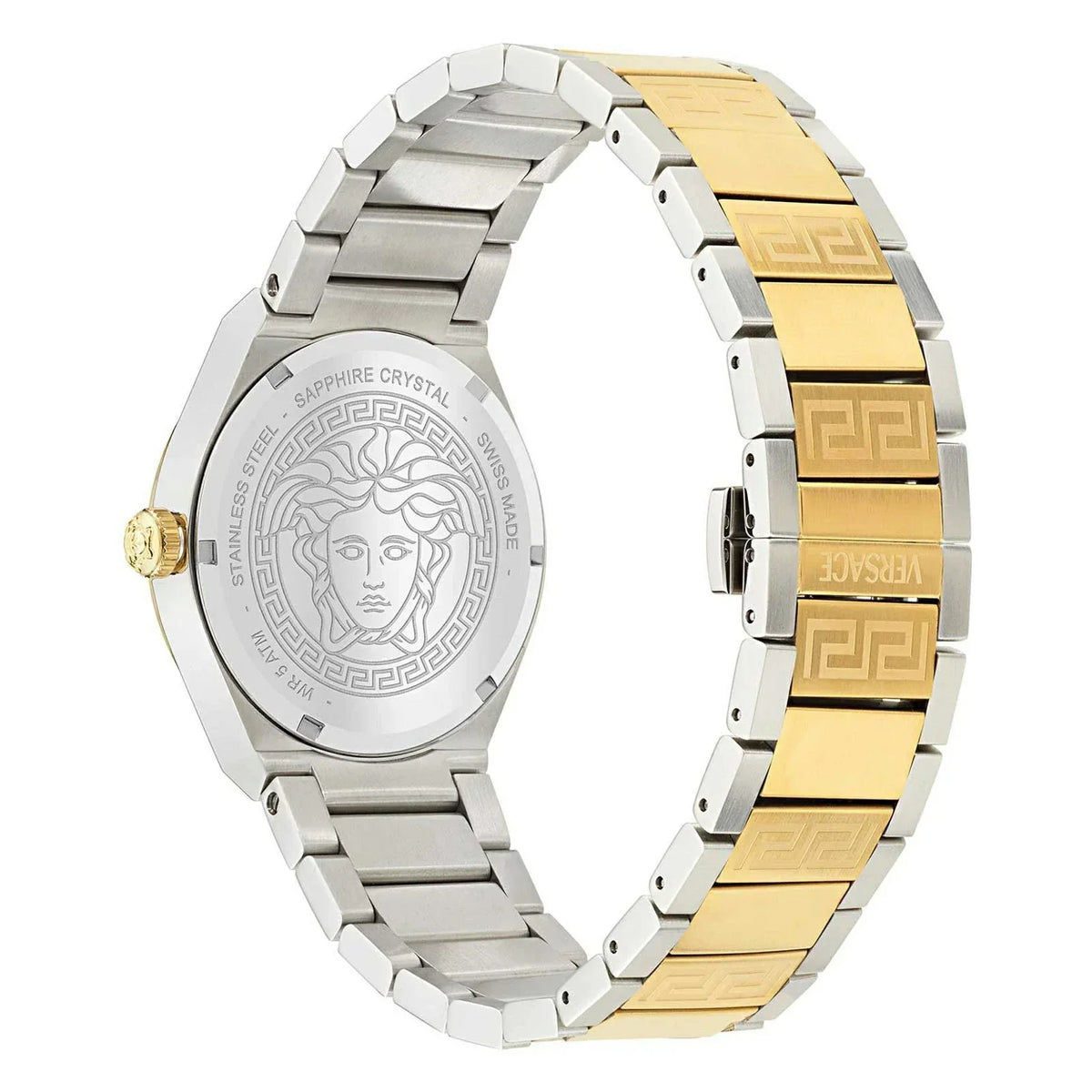Versace V-Auria caseback with Medusa head medallion and sapphire crystal