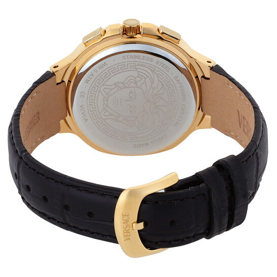 Versace V-Chrono Square watch caseback showing Medusa design and stainless steel engraving