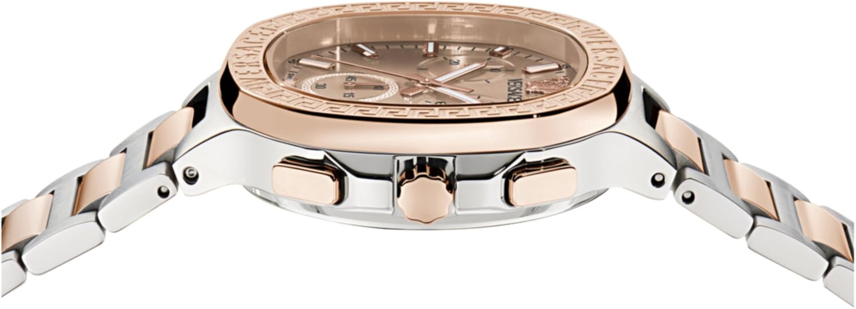 Top view of Versace V-Chrono Square watch case and bracelet