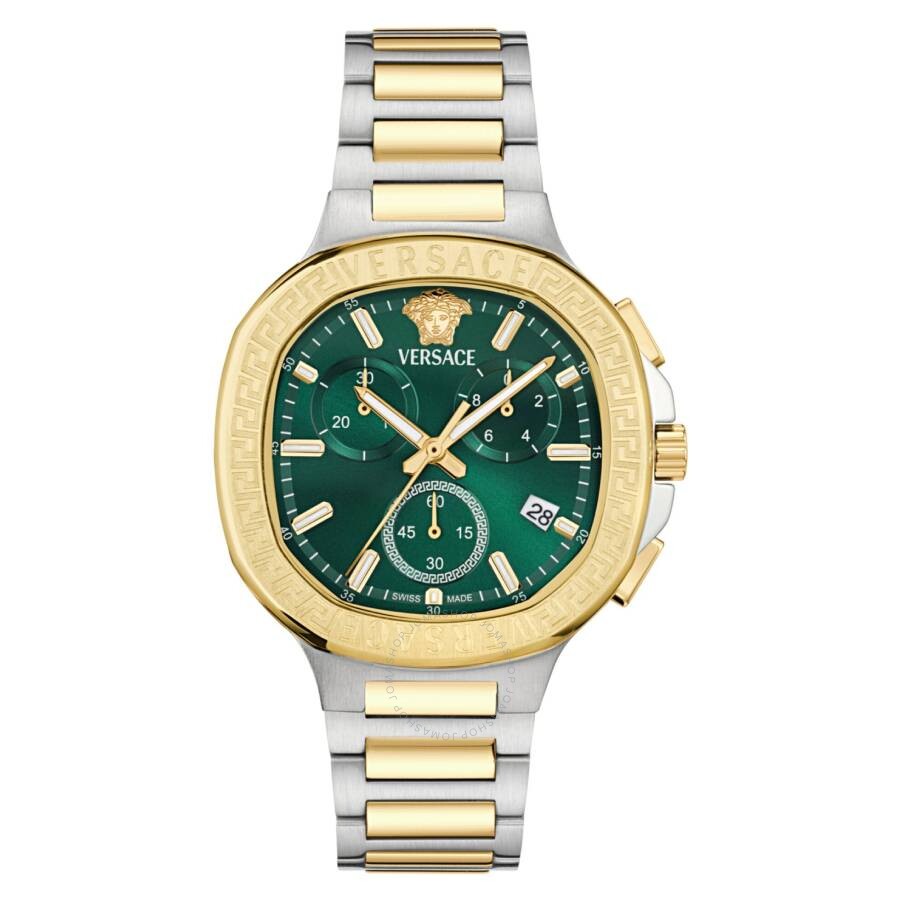 Versace V-Chrono Square green dial chronograph watch with dual-tone steel and gold case