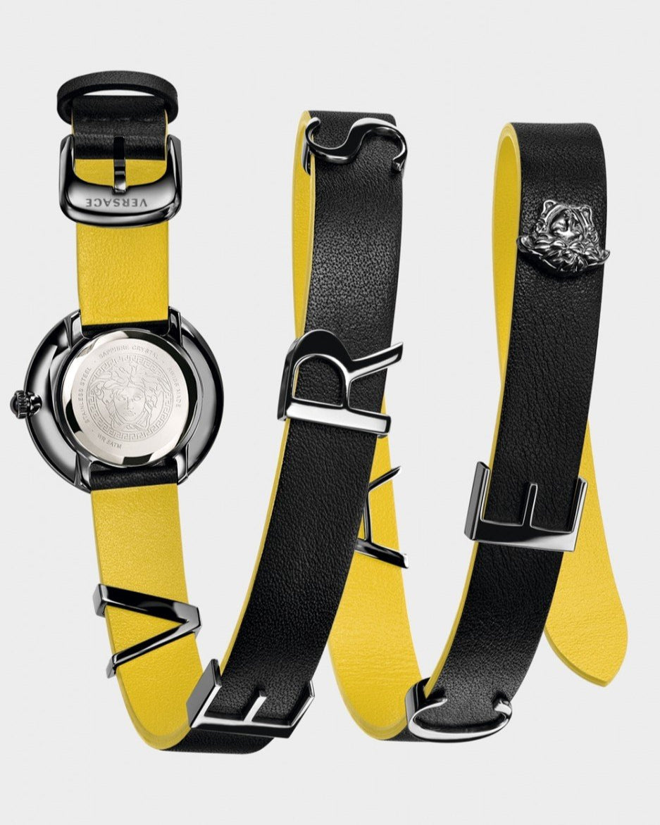 Versace V-Flare Quartz Black Dial Black Leather Strap Watch for Women - VEBN00518