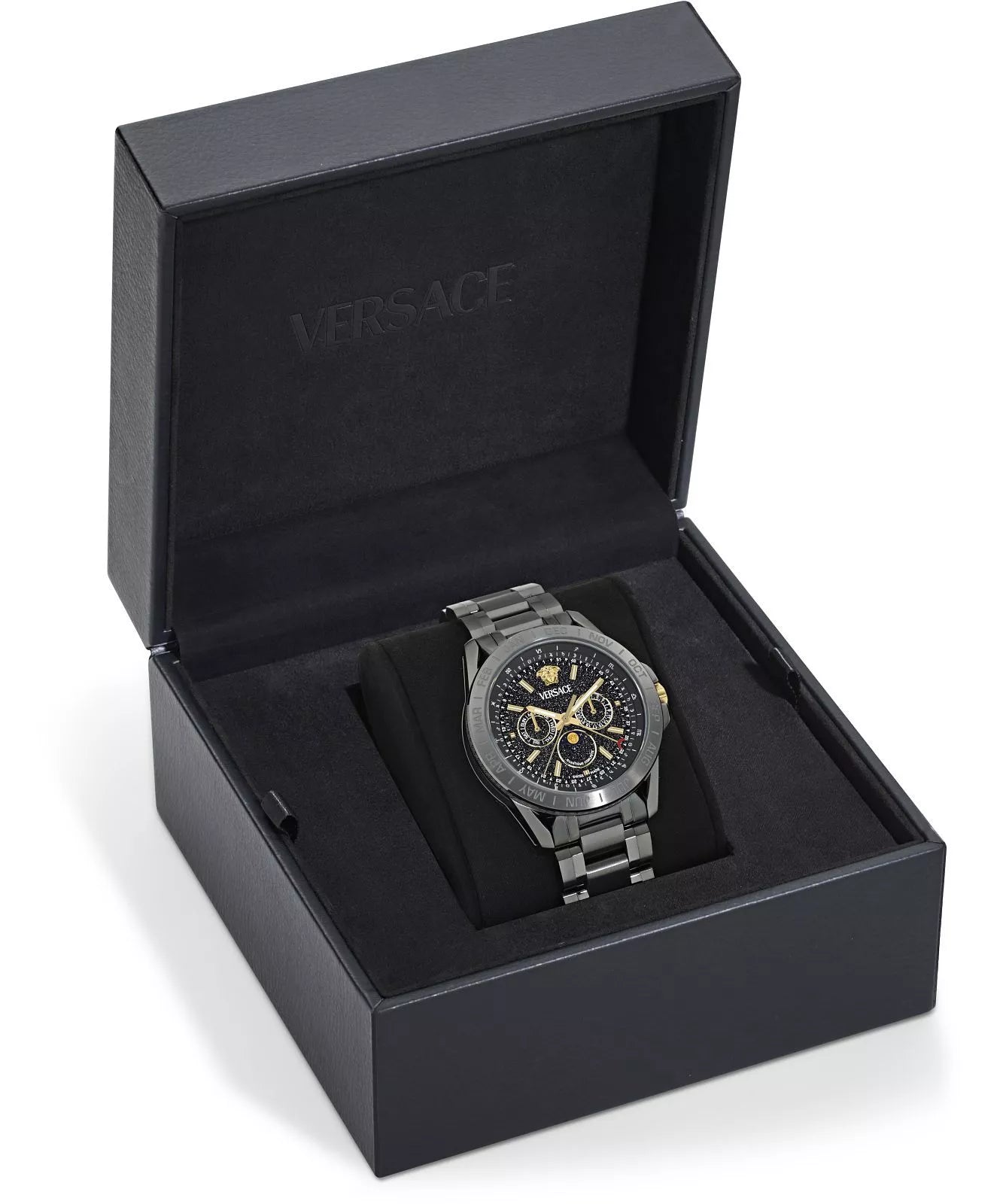 Versace V-Galaxy Moonphase watch in black presentation box