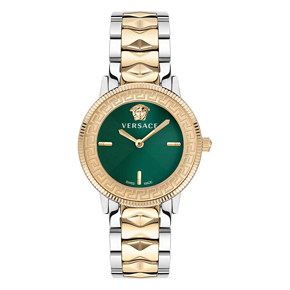 Versace V-Tribute ladies watch with green dial, two-tone stainless steel and gold bracelet