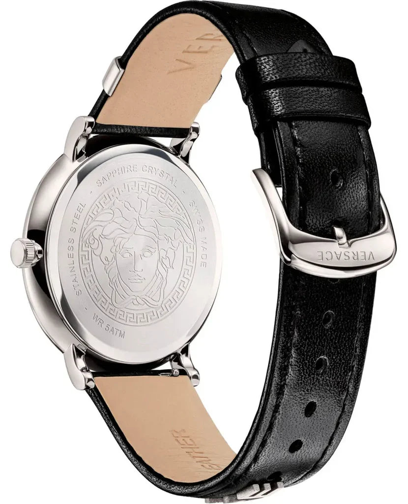 Versace Quartz Stainless Steel and Black Leather Casual Men's Watch - VBQ080017