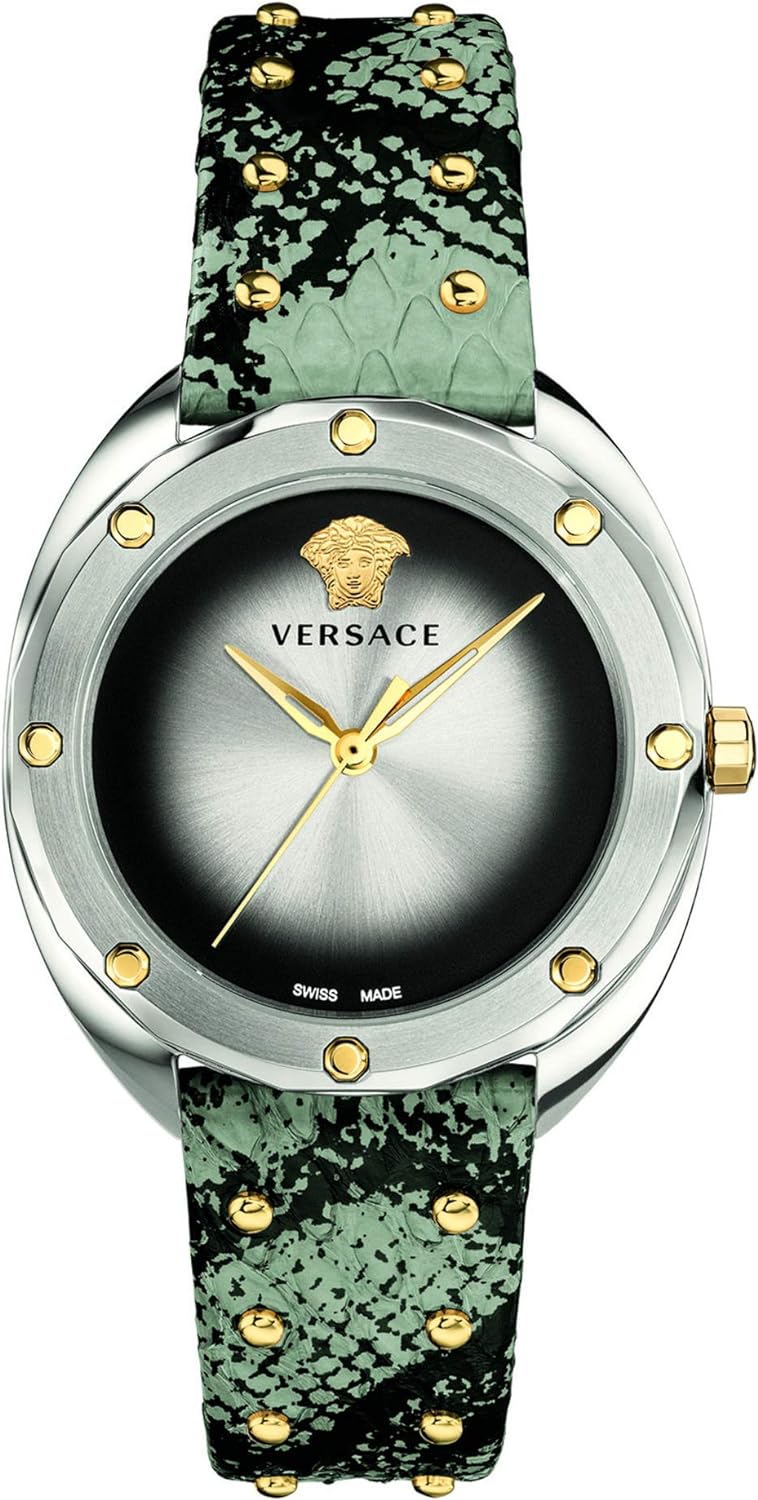Versace Quartz Green Leather Strap Silver Dial 38mm Women's Watch VEBM00718