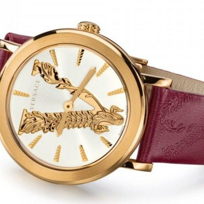 Versace Quartz Swiss Made Maroon Leather Strap White Dial 36mm Women's Watch - VEHC00219