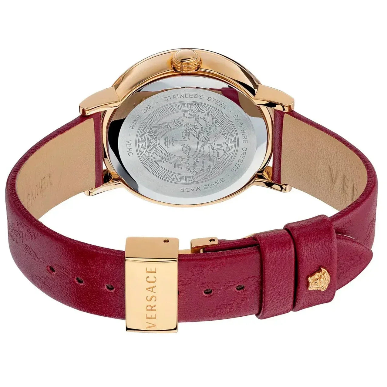 Versace Quartz Swiss Made Maroon Leather Strap White Dial 36mm Women's Watch - VEHC00219