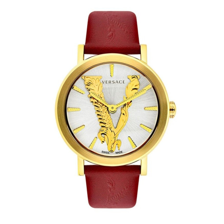 Versace Quartz Swiss Made Maroon Leather Strap White Dial 36mm Women's Watch - VEHC00219