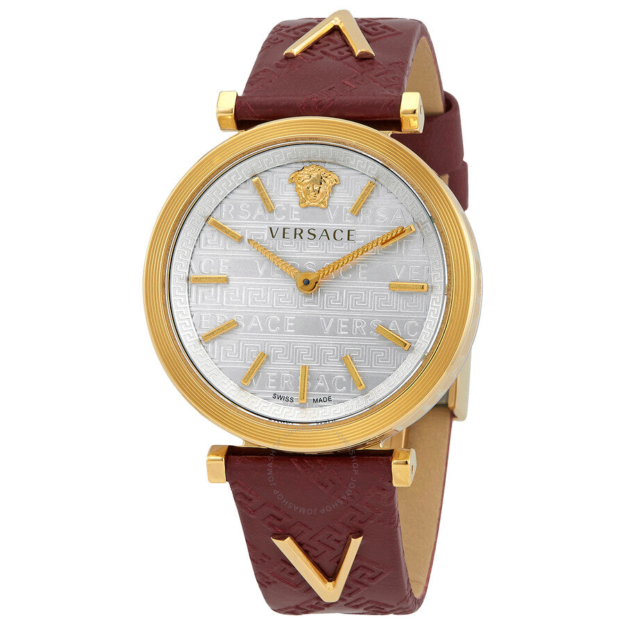 Versace Quartz Silver Dial Purple Leather Gold Tone Ladies Watch VELS00519