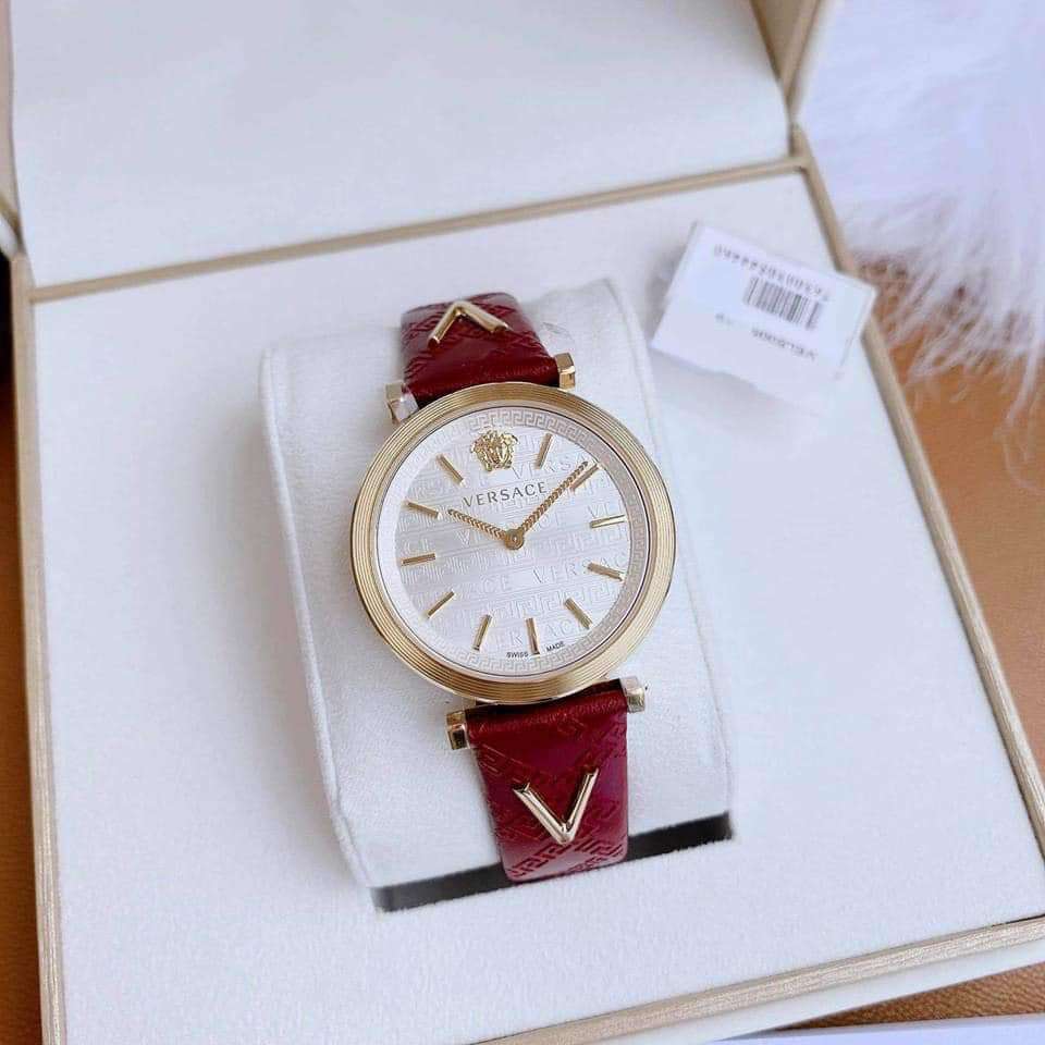 Versace Quartz Silver Dial Purple Leather Gold Tone Ladies Watch VELS00519