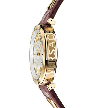 Versace Quartz Silver Dial Purple Leather Gold Tone Ladies Watch VELS00519