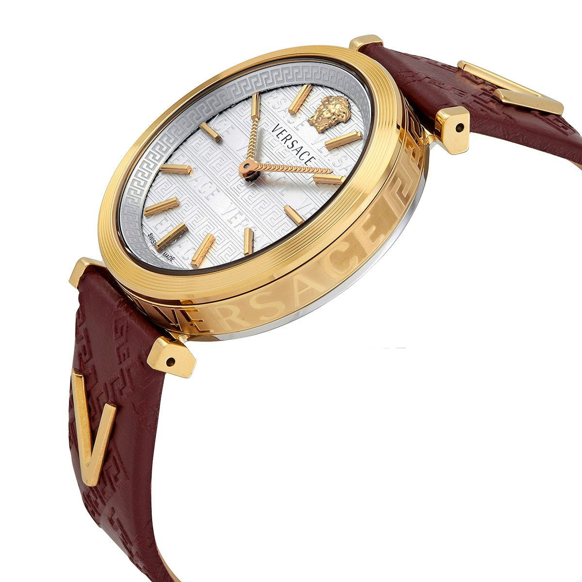 Versace Quartz Silver Dial Purple Leather Gold Tone Ladies Watch VELS00519