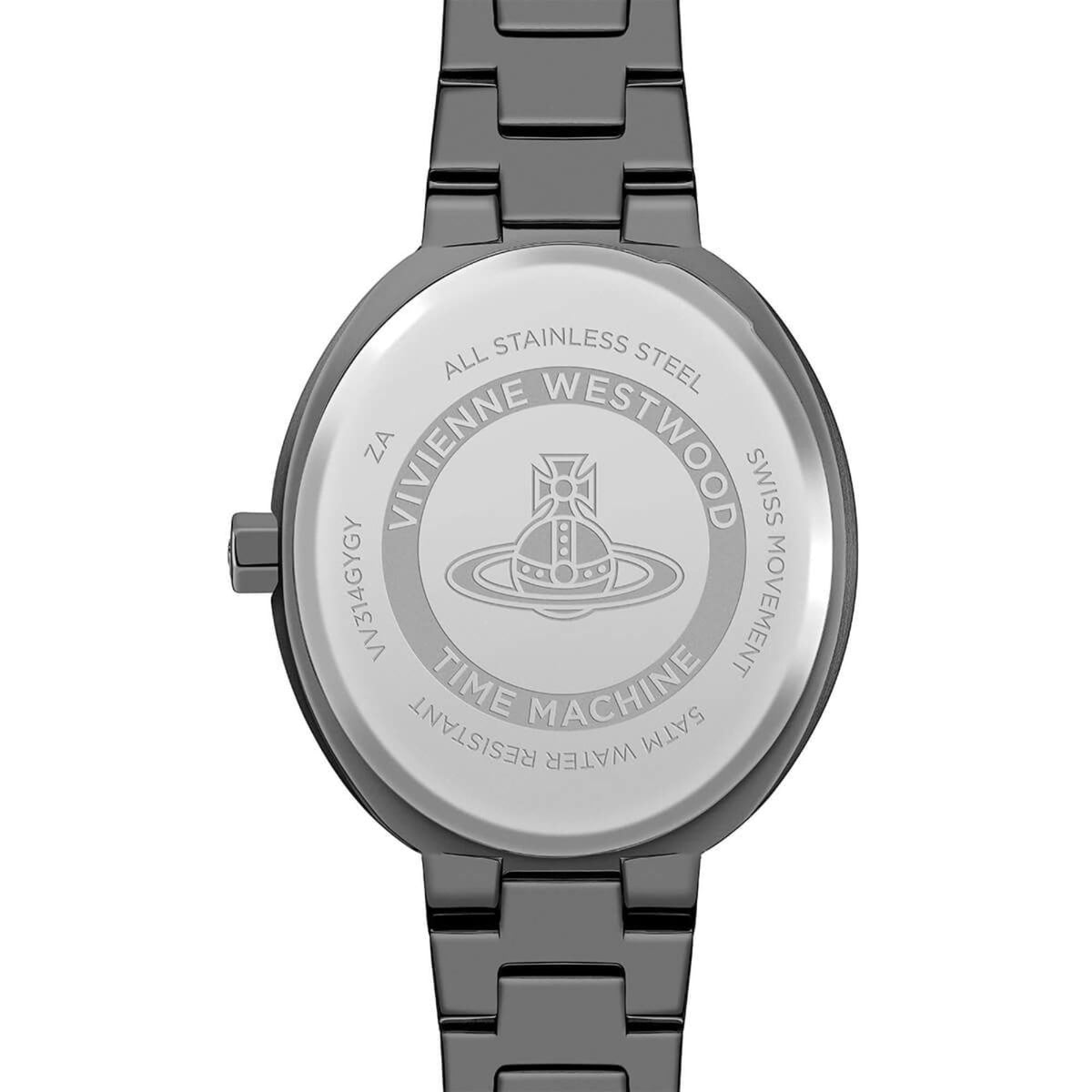 Vivienne Westwood Armour caseback engraved with Time Machine logo and specifications