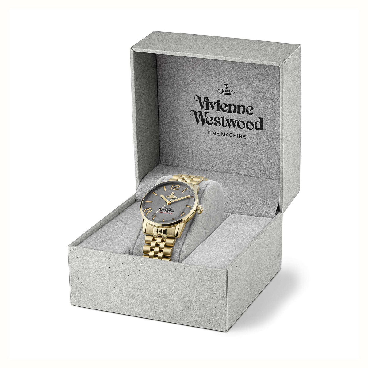 Vivienne Westwood Cadogan watch in grey branded presentation box