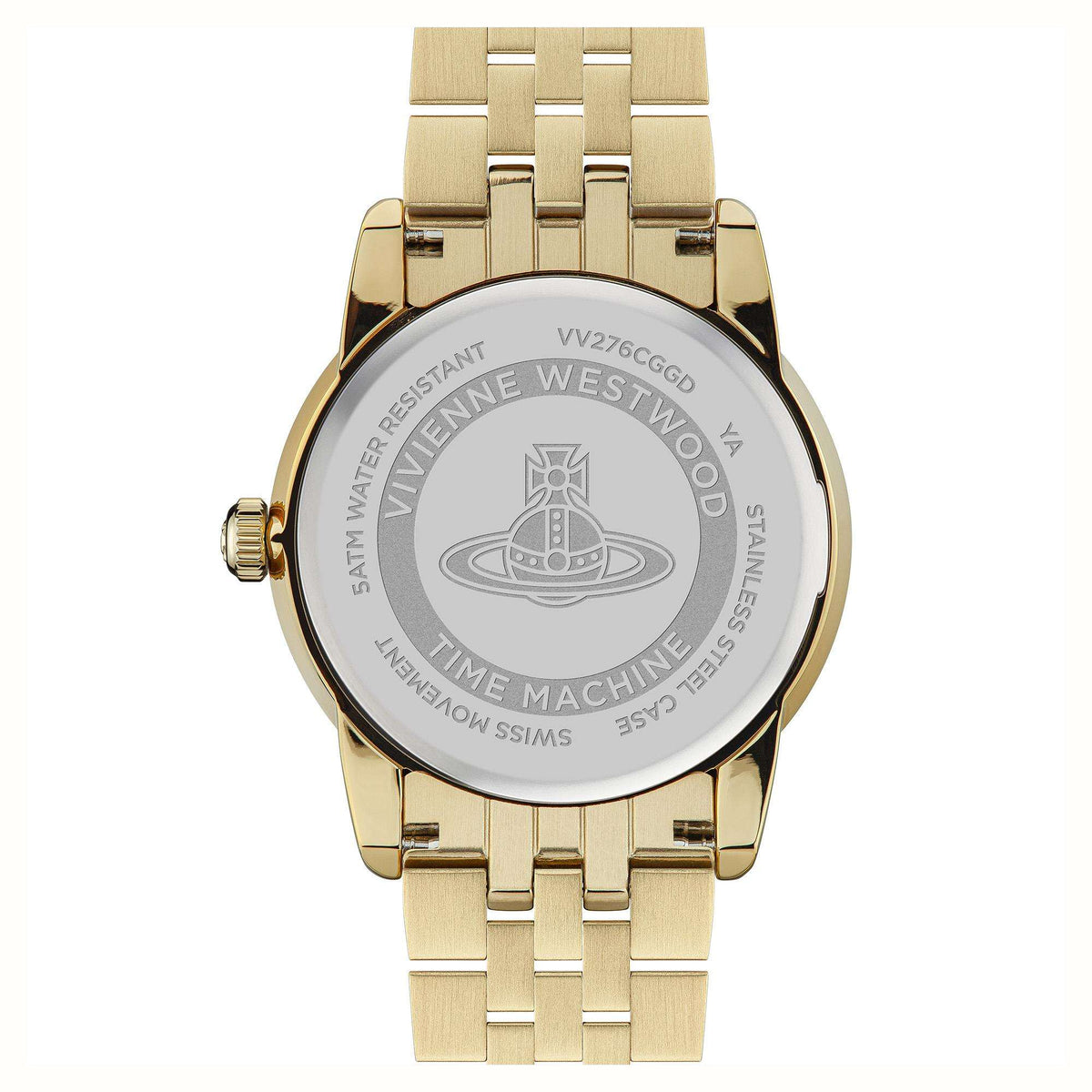 Caseback of Vivienne Westwood Cadogan watch showing engraved branding and specifications