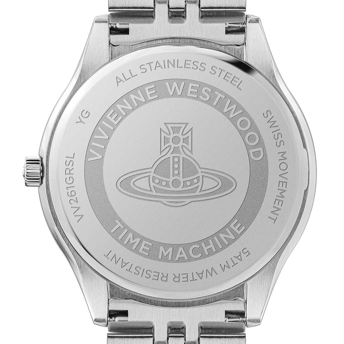 Vivienne Westwood Camberwell watch caseback with Orb logo and Time Machine engraving