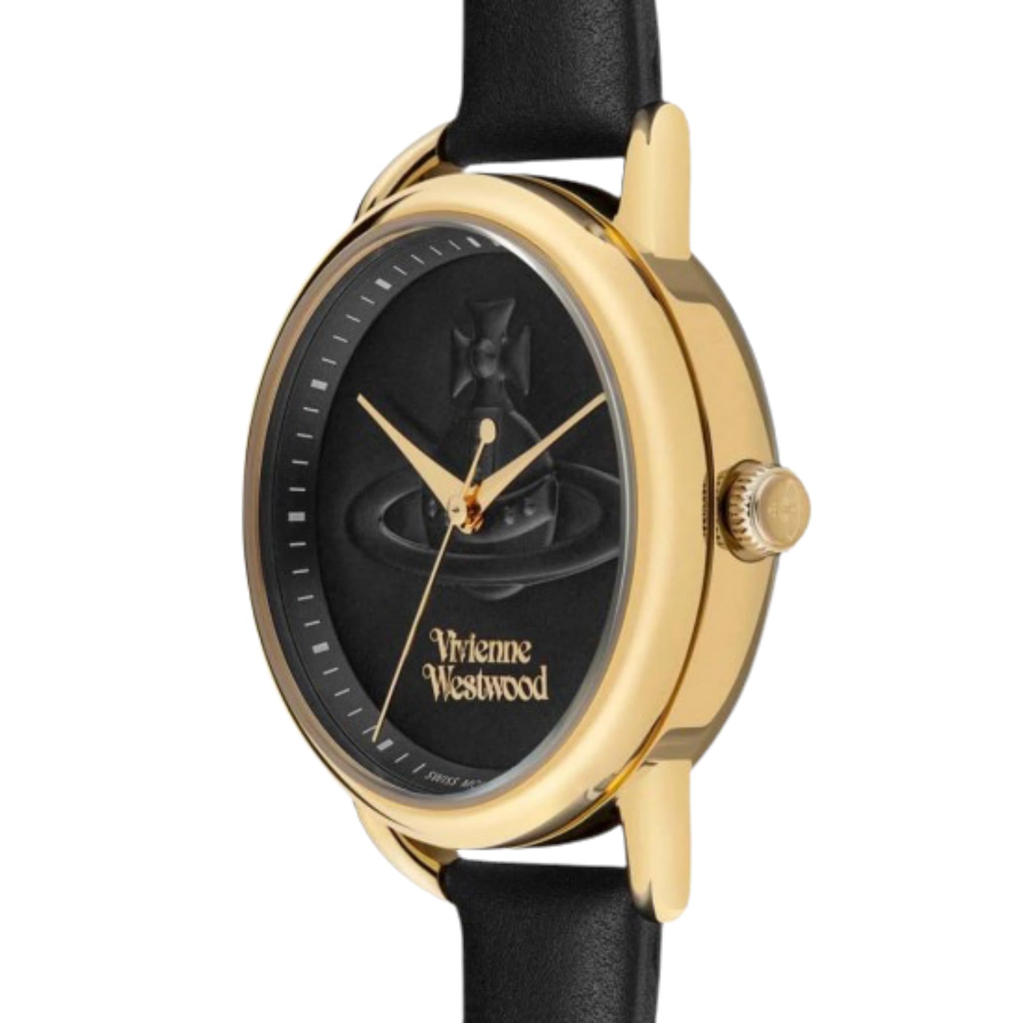 Side view of Vivienne Westwood Carnaby watch showing case profile and crown