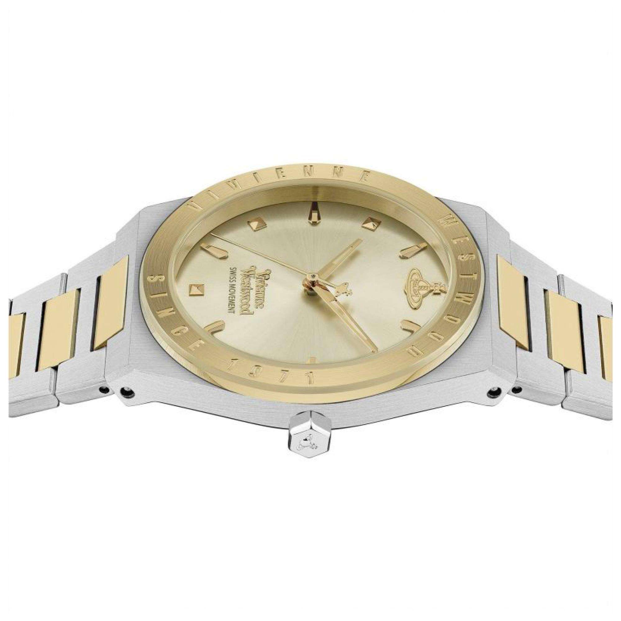 Vivienne Westwood Charterhouse watch displayed on wrist showing two-tone design