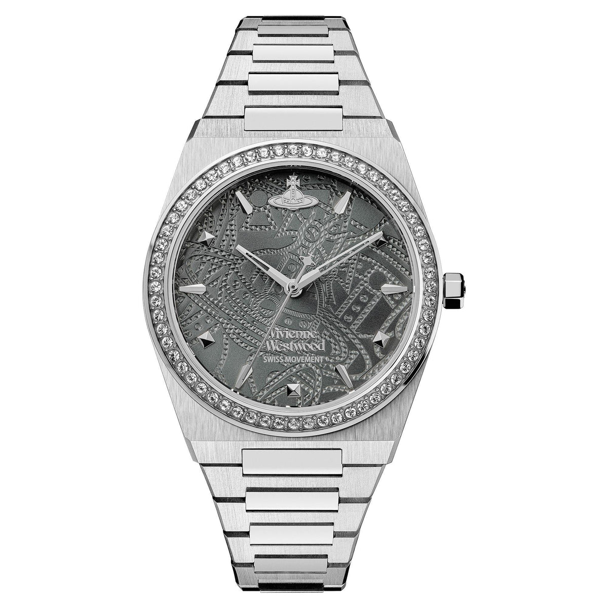 Vivienne Westwood Charterhouse grey dial ladies watch with crystal-set bezel and steel bracelet