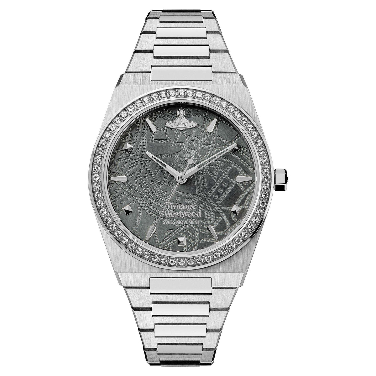 Vivienne Westwood Charterhouse grey dial stainless steel watch with crystal bezel and bracelet