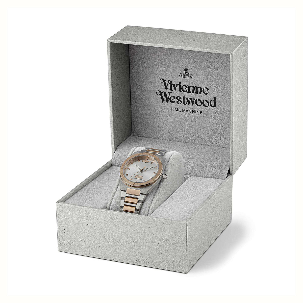 Vivienne Westwood Charterhouse watch in gray presentation box with branded lid