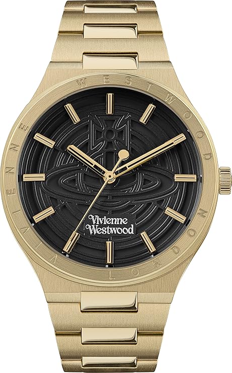 Vivienne Westwood Eltham gold-tone watch with black dial and Roman numeral markers