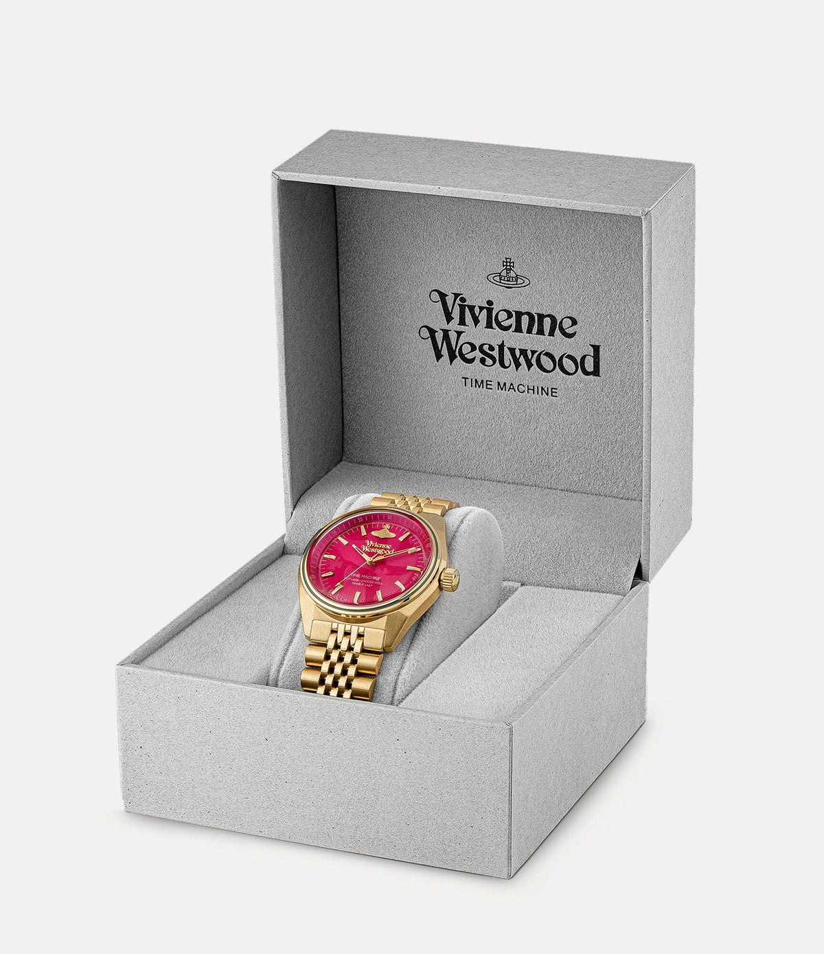 Vivienne Westwood Lady Sydenham watch displayed in branded grey presentation box