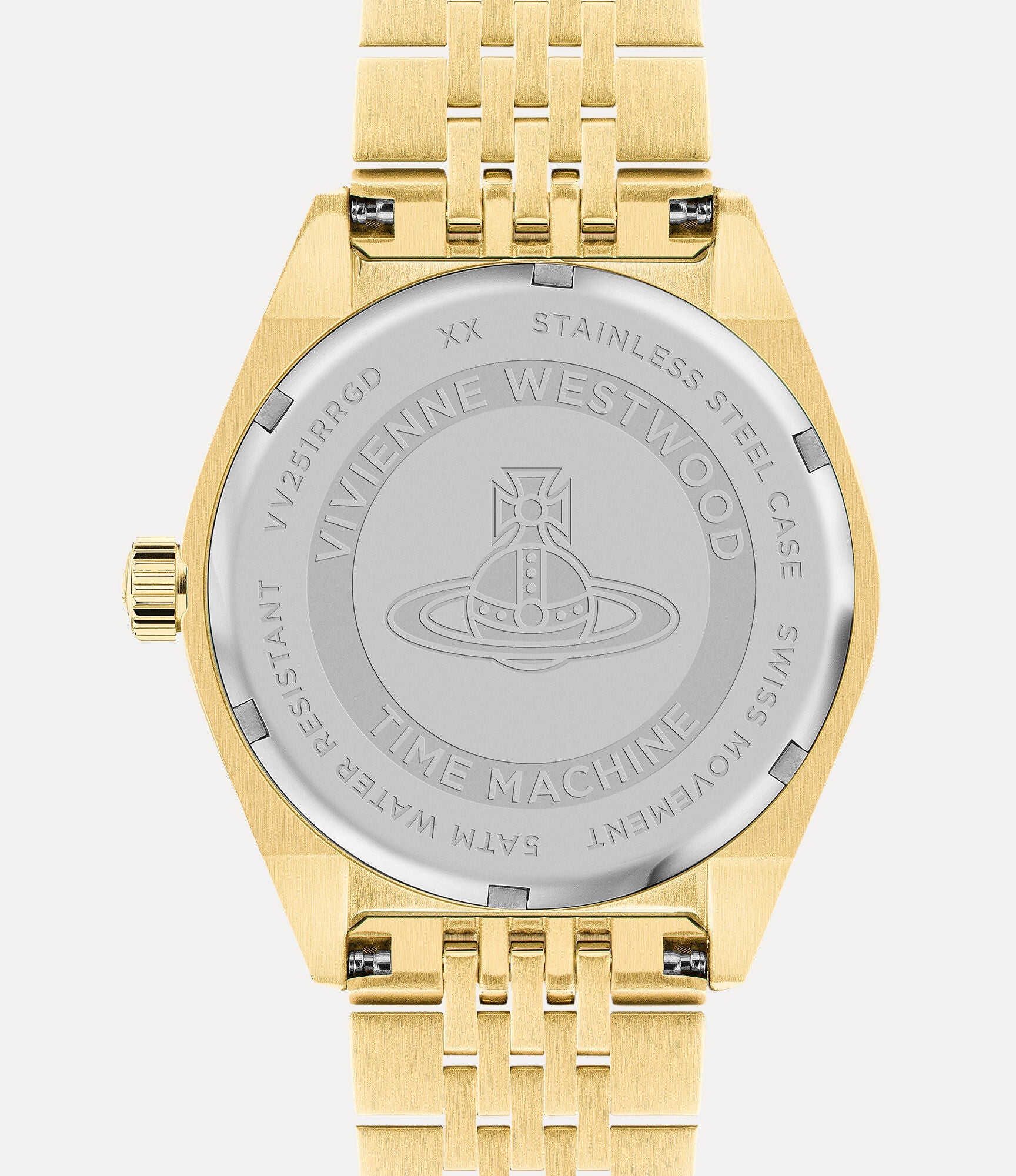 Vivienne Westwood Lady Sydenham caseback showing stainless steel and Time Machine engraving