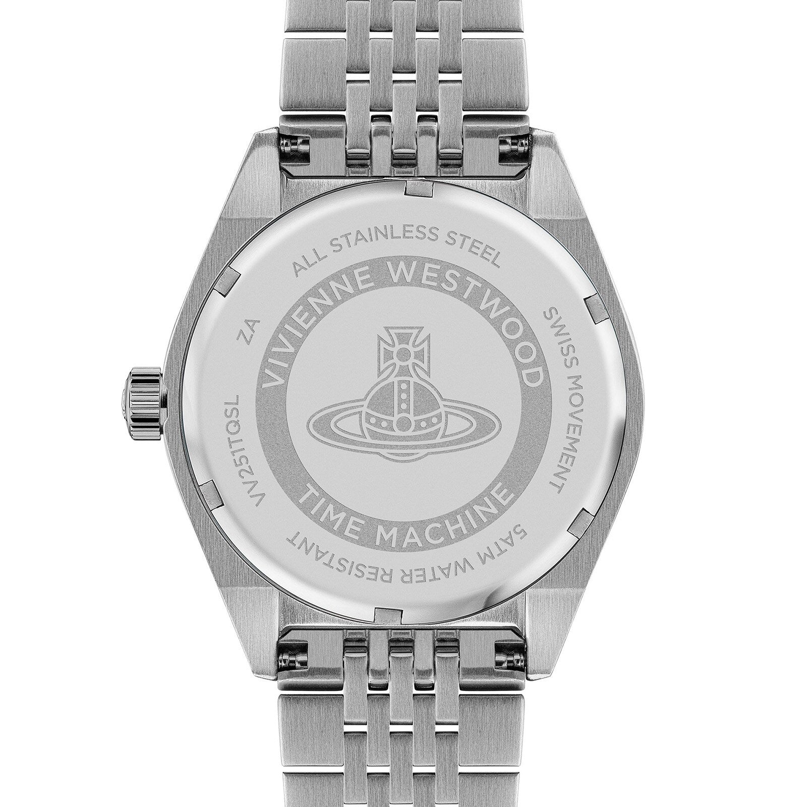 Vivienne Westwood Lady Sydenham caseback showing stainless steel back with branding
