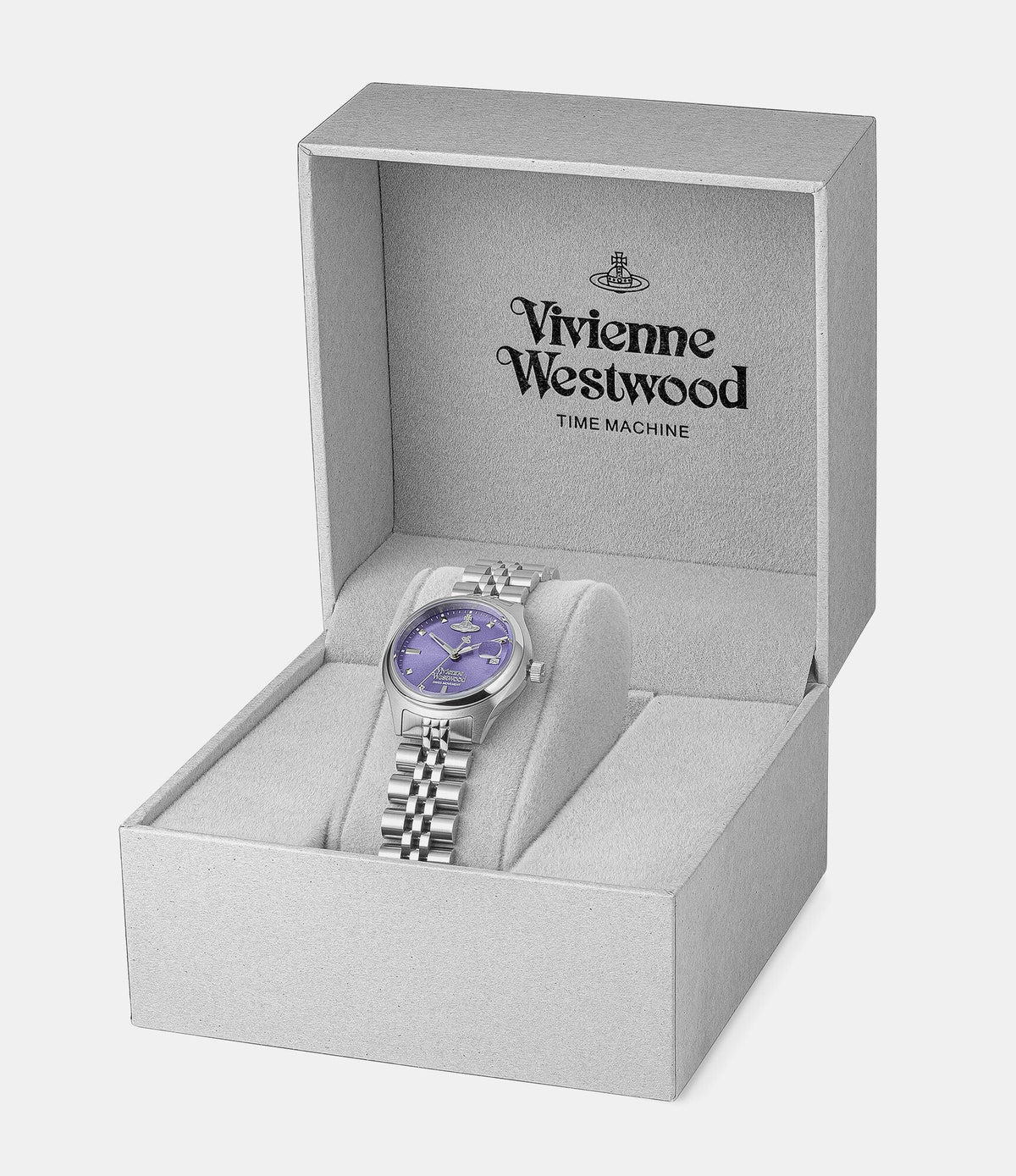 Vivienne Westwood Little Camberwell watch displayed in branded presentation box
