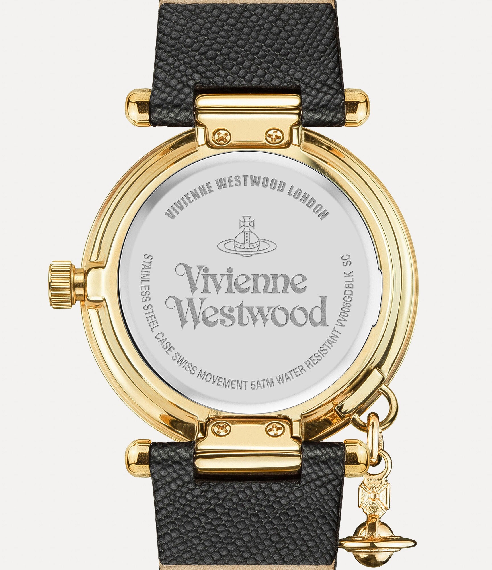 Vivienne Westwood Orb watch caseback with engraved branding and gold-plated case
