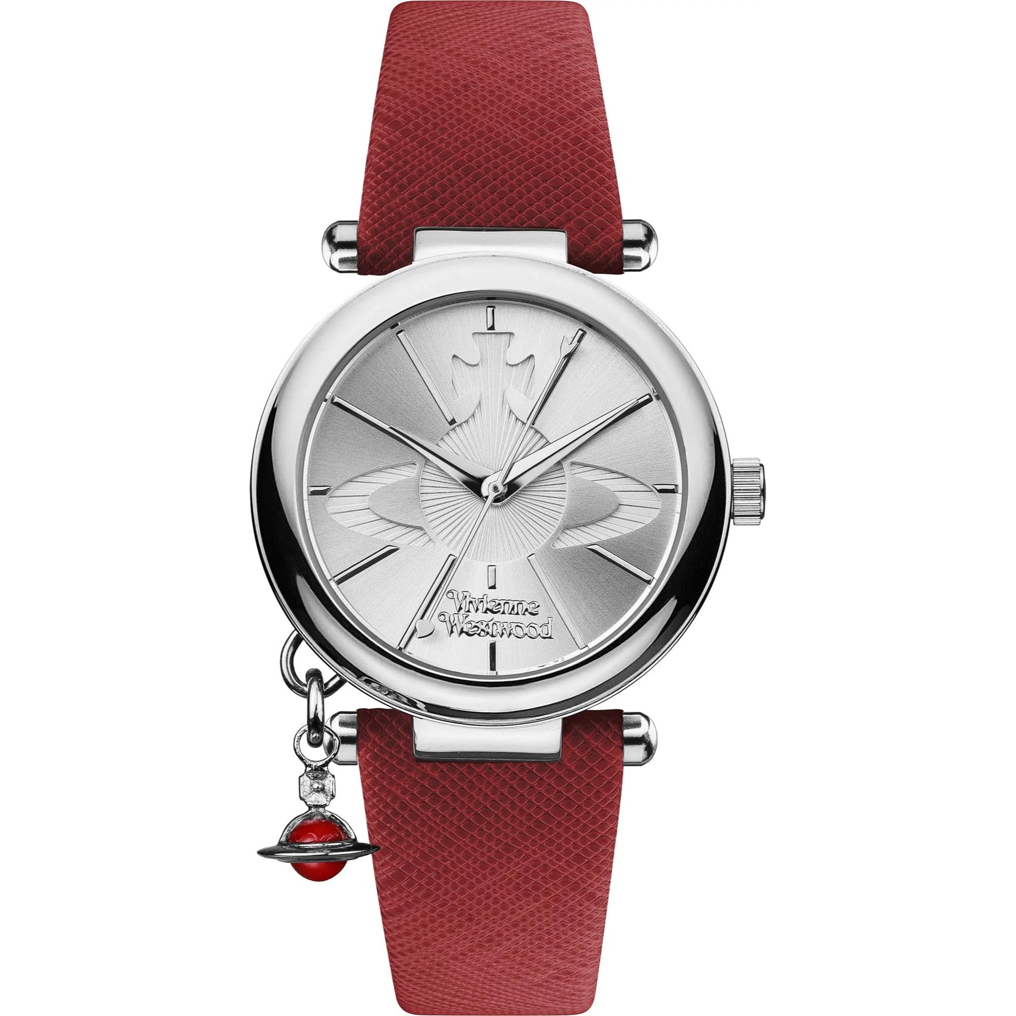 Vivienne Westwood Orb ladies watch with silver dial and red leather strap