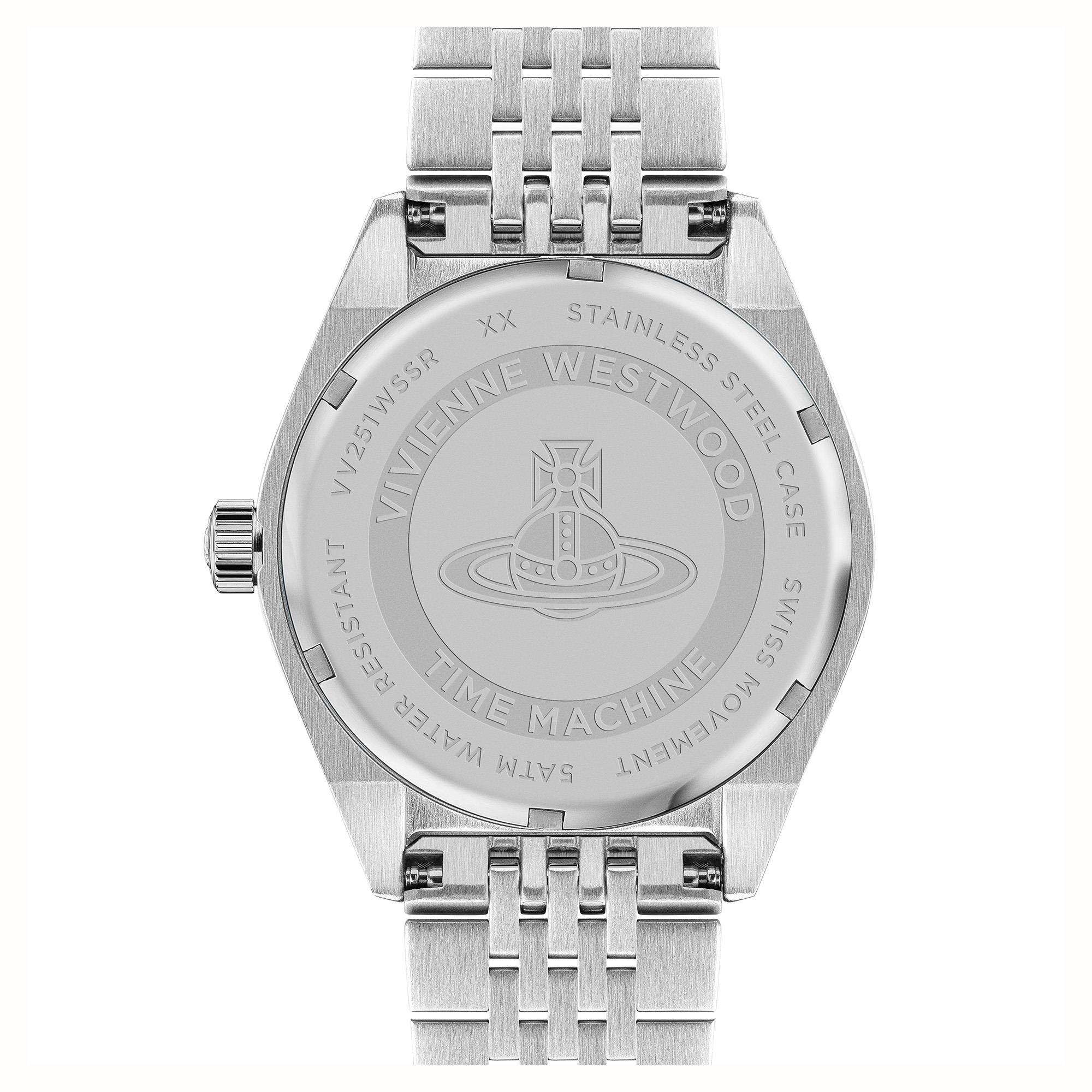 Vivienne Westwood Orb watch caseback showing Orb logo and Time Machine engraving