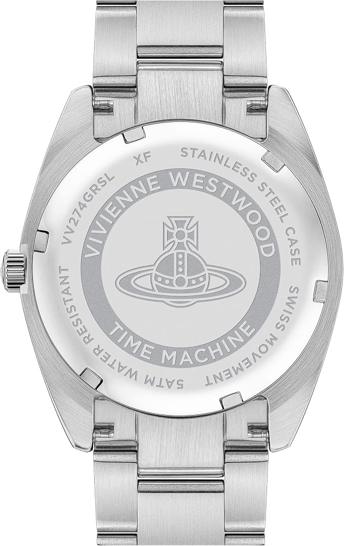 Vivienne Westwood Pennington watch caseback showing stainless steel and Time Machine engraving