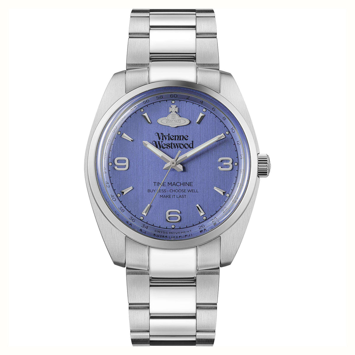 Vivienne Westwood Pennington watch with blue dial and stainless steel strap