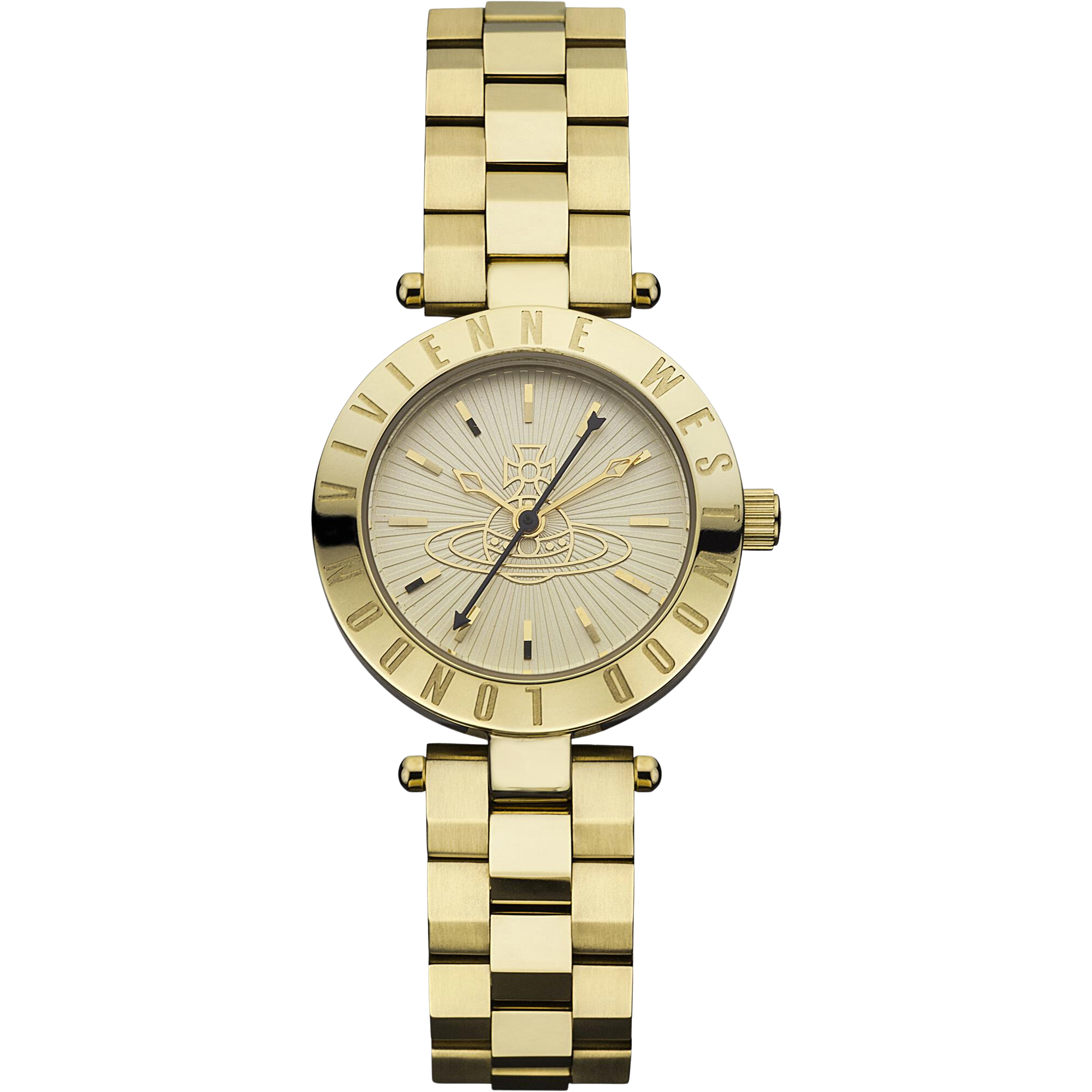 Vivienne Westwood Sudbury gold-plated steel bracelet watch with gold dial and orb motif