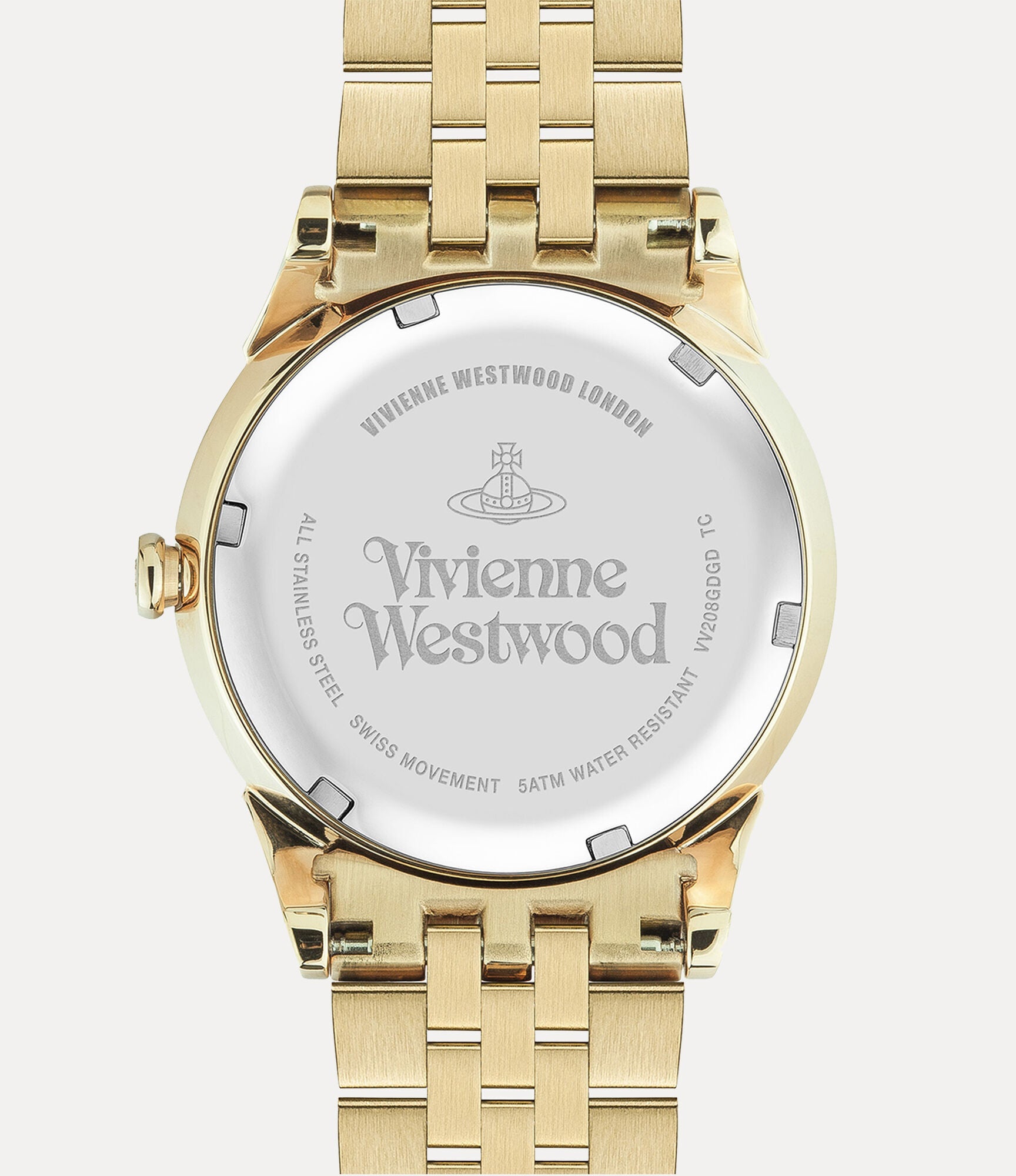 Watch caseback displaying Vivienne Westwood branding and specifications