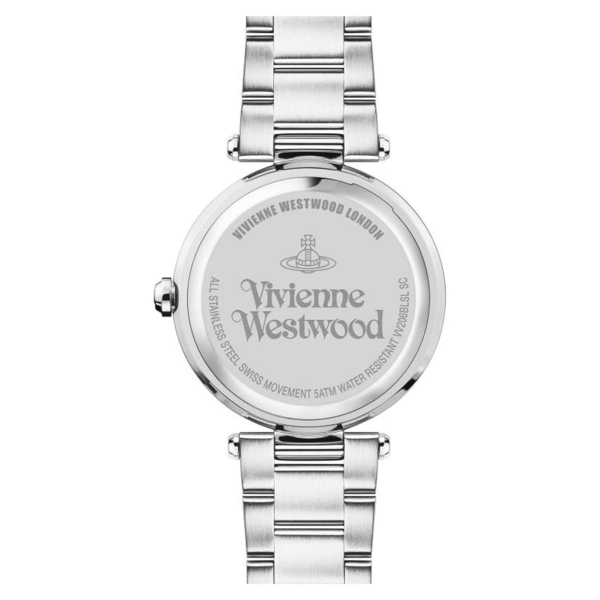 Vivienne Westwood Montagu case back showing brand logo and watch specifications