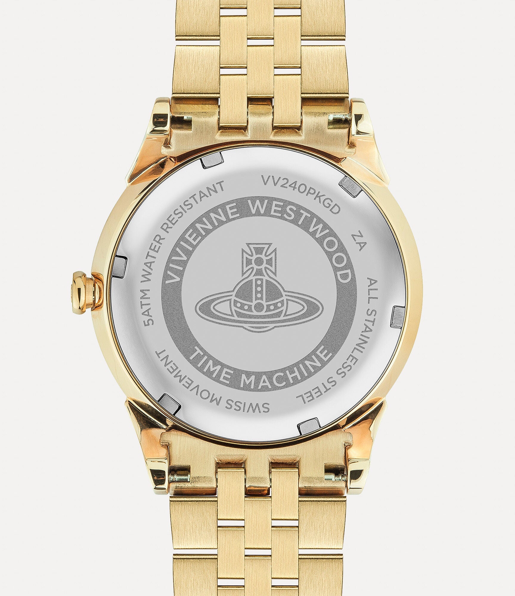 Vivienne Westwood Seymour watch caseback showing engraved model number VV240PKGD and branding