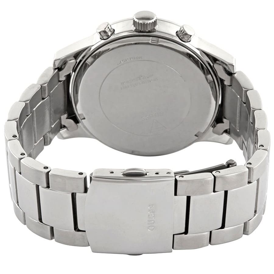 GUESS W0668G7 watch case back showing brushed stainless steel design
