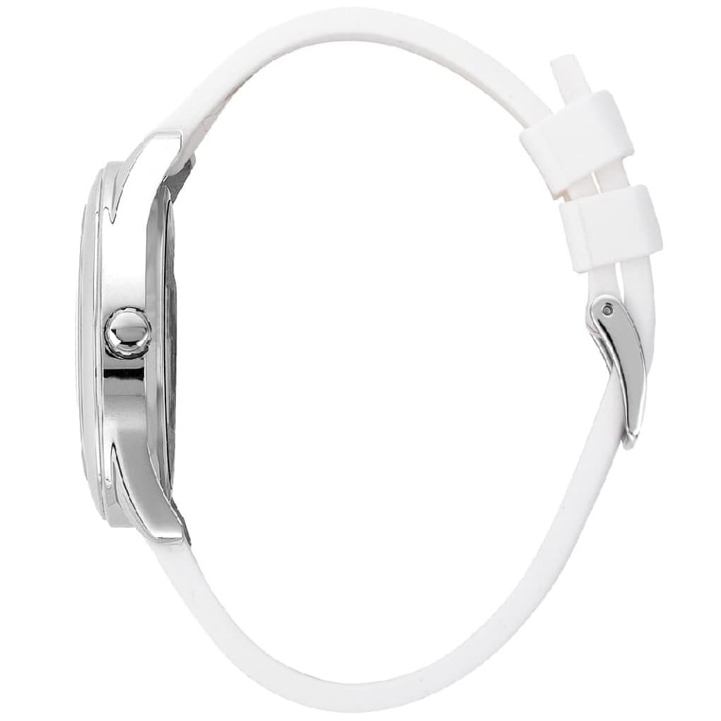 Guess G Twist watch side profile showing case depth and white strap