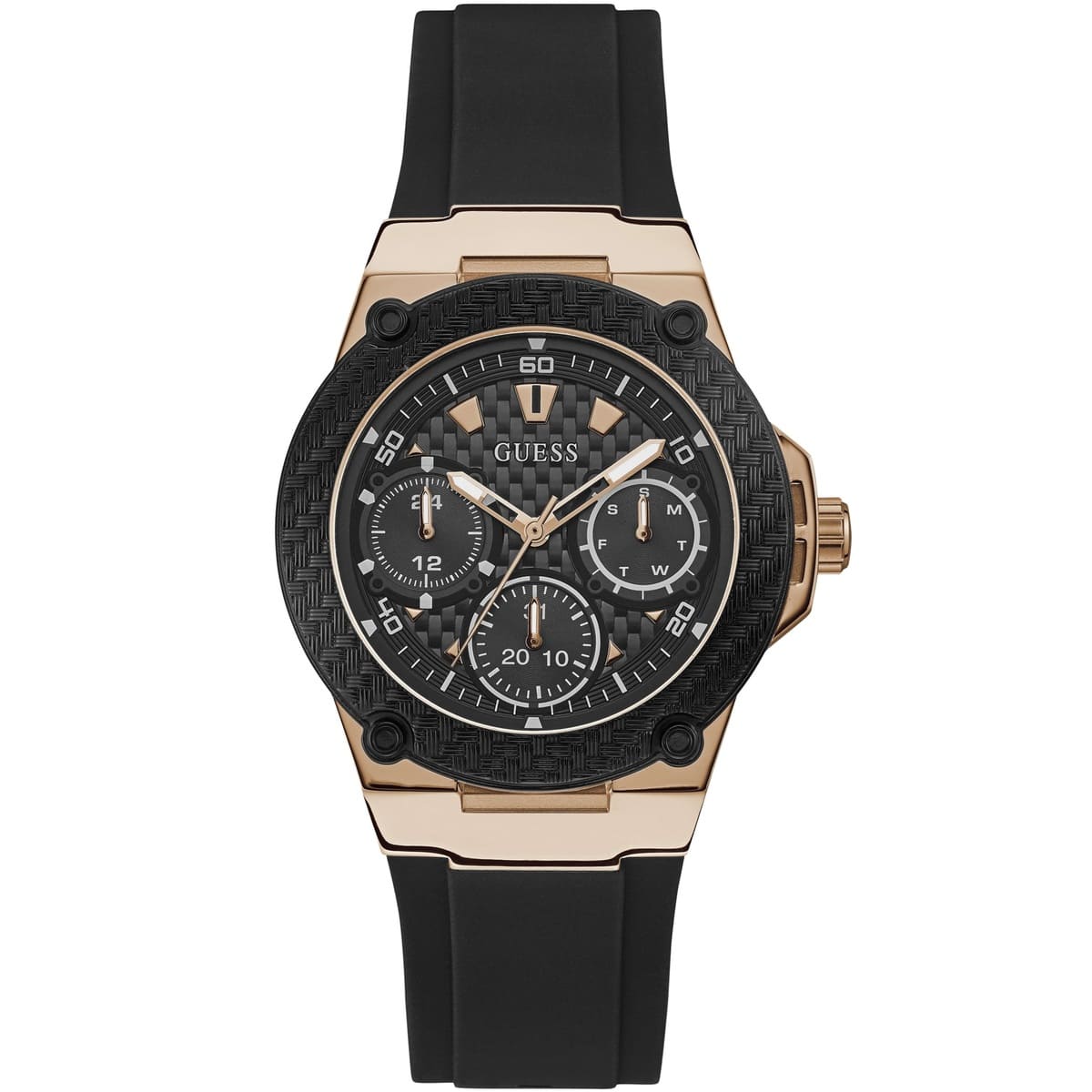 Guess Zena chronograph women's watch with black dial and rose gold case