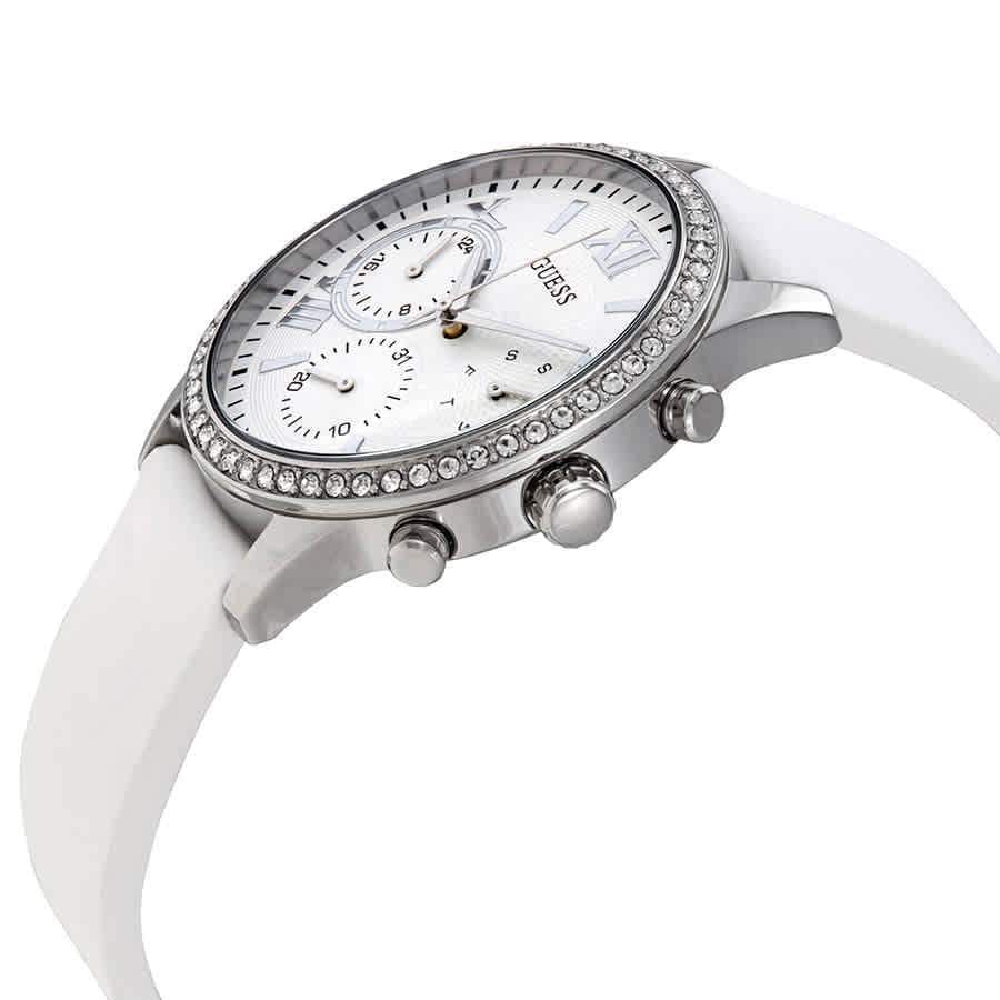 Guess Solar Ladies Watch with White Silicone Strap and Silver Dial W1135L7