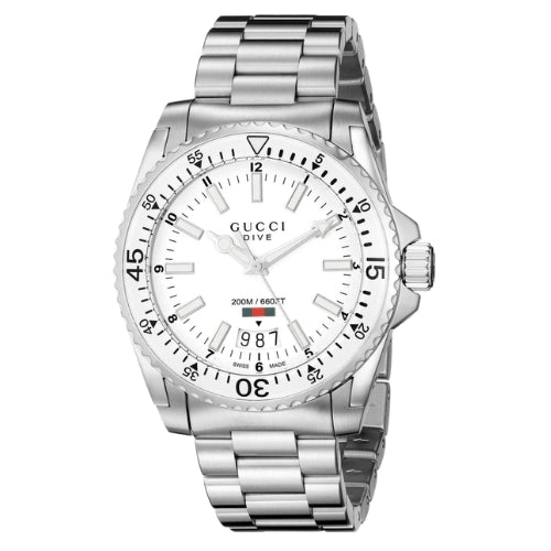 Gucci Dive White Dial Silver Men's Watch - YA136302