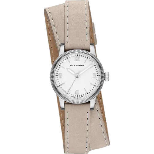 Burberry Utilitarian White Dial Pink Leather Strap Watch for Women - BU7847