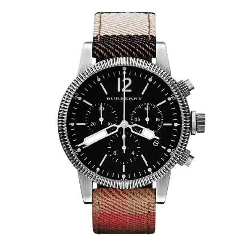 Burberry Utilitarian Chronograph Black Dial Tri Tone Leather Strap Watch for Men - BU7815