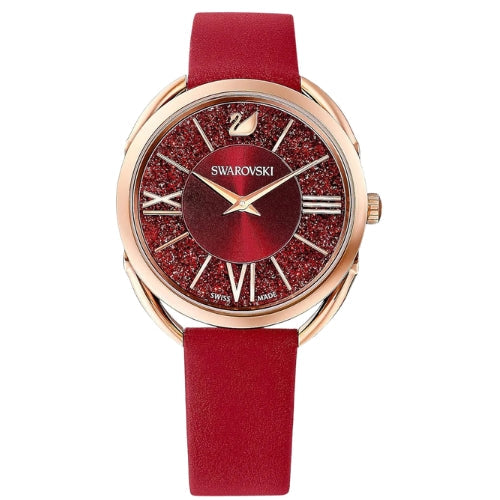 SWAROVSKI Crystalline Glam Red Dial Rose Gold Red Leather Watch - 5519219